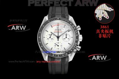 2024 Replica Omega Speedmaster Moonwatch White Dial SS Rubber Strap 3861 Movement